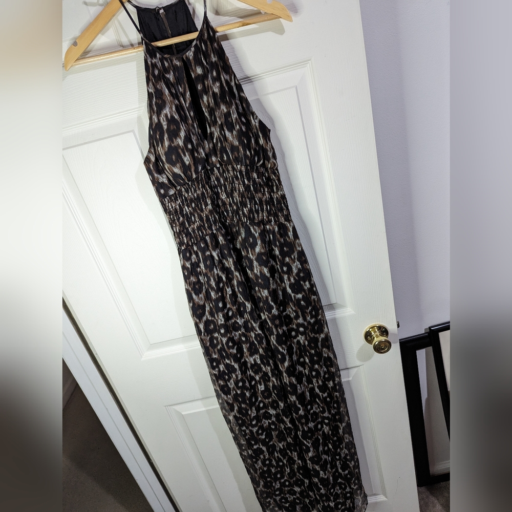 Muse Boston Proper leopard print party holiday silk halter top dress size 6